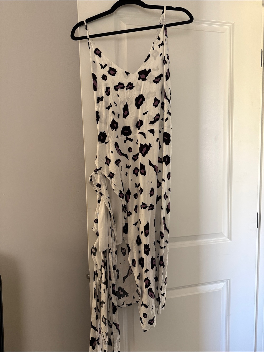 White Slip Dress with Black and Pink Leopard Print